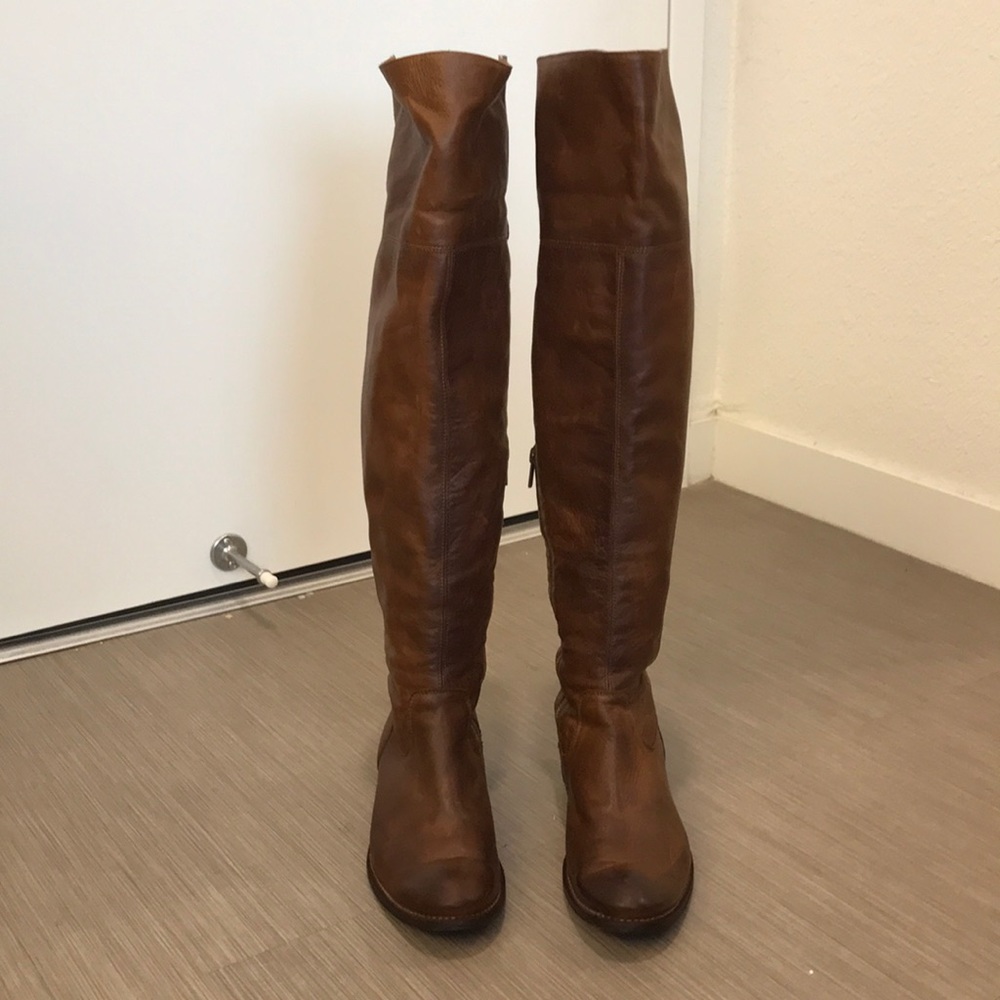 Frye leather distressed over the knee flat boots 8.5